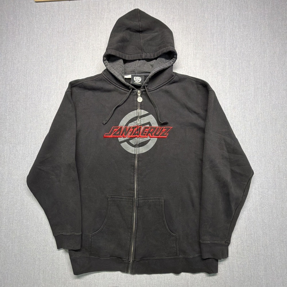 Santa Cruz Skateboards Graphic Logos Full Zip Y2K Hoodie Mens L Black Red
